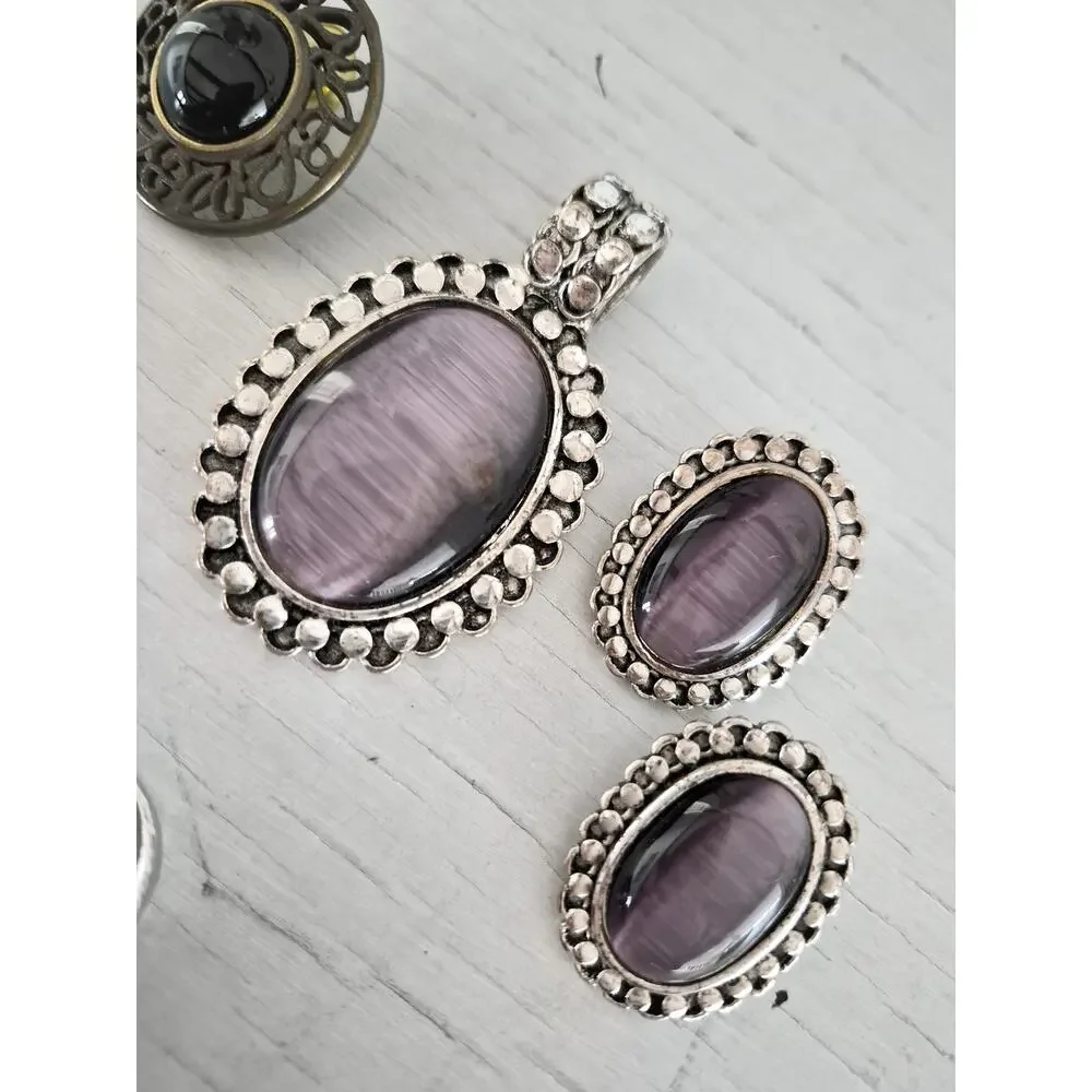 Vintage Silver-tone and Purple Stone Jewelry Lot